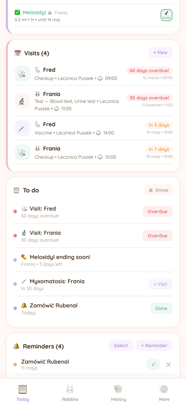 Visits, tasks and reminders