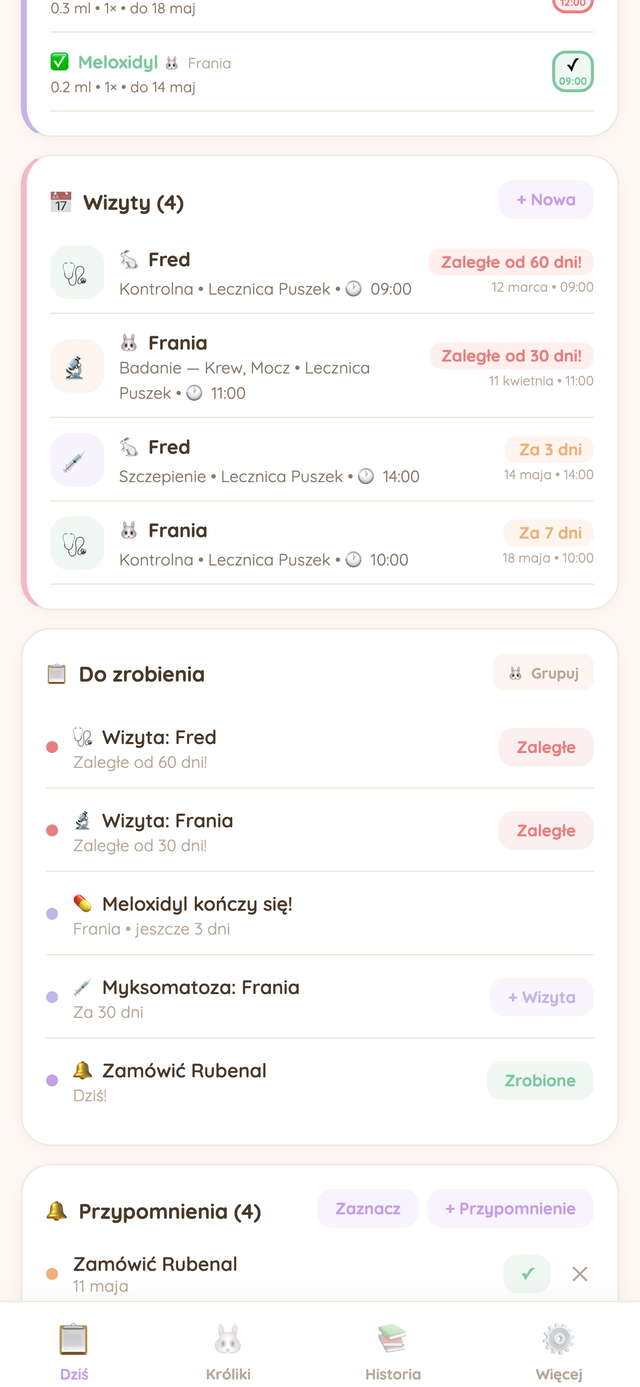 Wizyty, zadania i przypomnienia